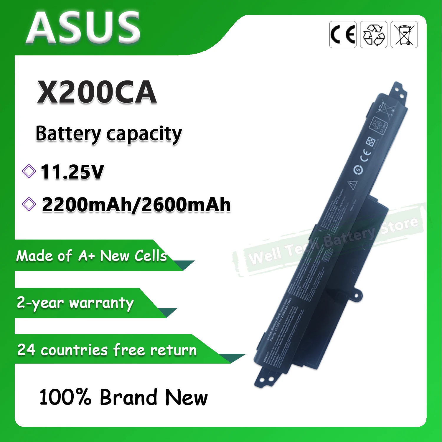 Batería para portátil X200CA de 11,25 V y 2200 mAh para VivoBook X200CA VivoBook F200CA serie de 11,6".