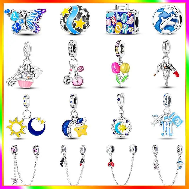 

2023 New in Colorful Star Moon Charm Beads Fits Pandora 925 Original Bracelet for Women Silver Pendant Bead DIY Jewelry Gift