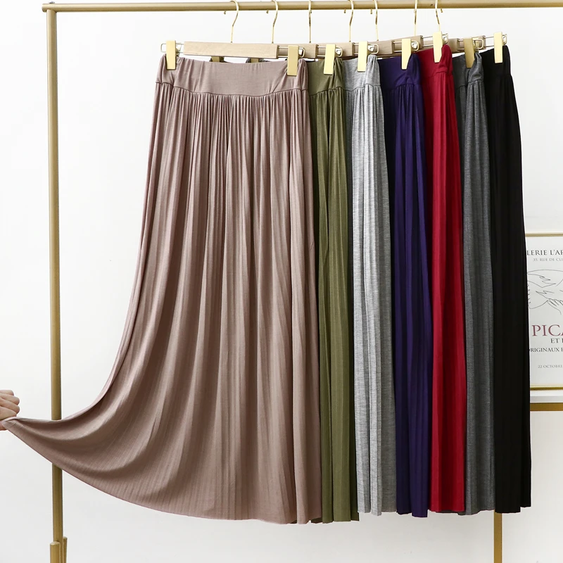 High Waist Modal Skirt Loose Casual Thin A-Line Midi Skirt Pleated Summer Outerwear Big Flounce Skirt Women's Fashion