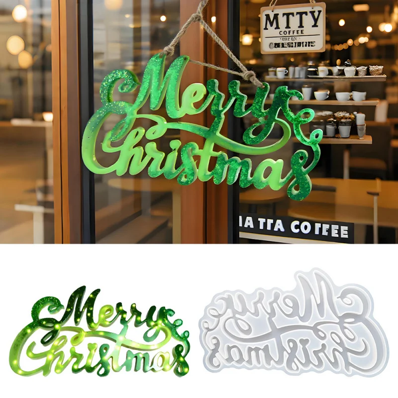 

3D Merry Christmas Sign Silicone Mold for Resin Ornament, Wall Hanging Decor