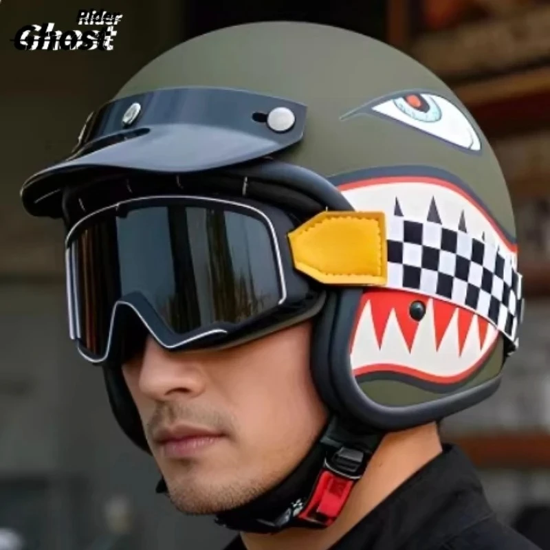 

Мотошлем 3/4 ретро-стиля, темно-зеленый, полуоткрытый, для мотокросса, зимний, аксессуары для мотоциклов