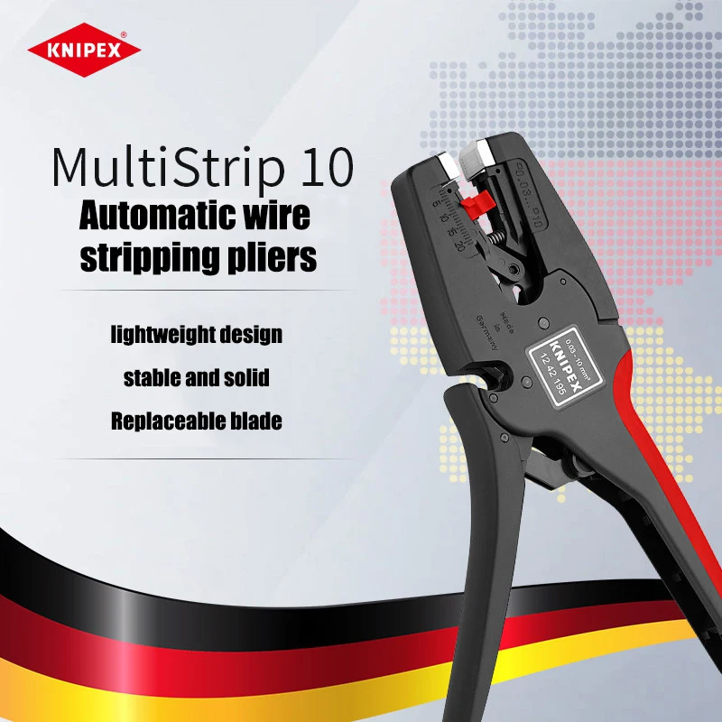 KNIPEX MultiStrip10 fully automatic wire stripper, automatic adjustment wire stripper, multifunctional manual tool 1242195