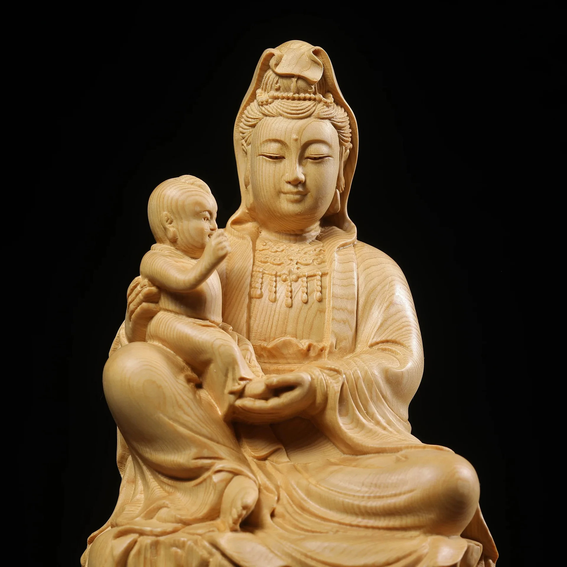 CZ cypress wood fine carving to send  ornament to protect pregnancy and add Ding Buddha shrine for home offering