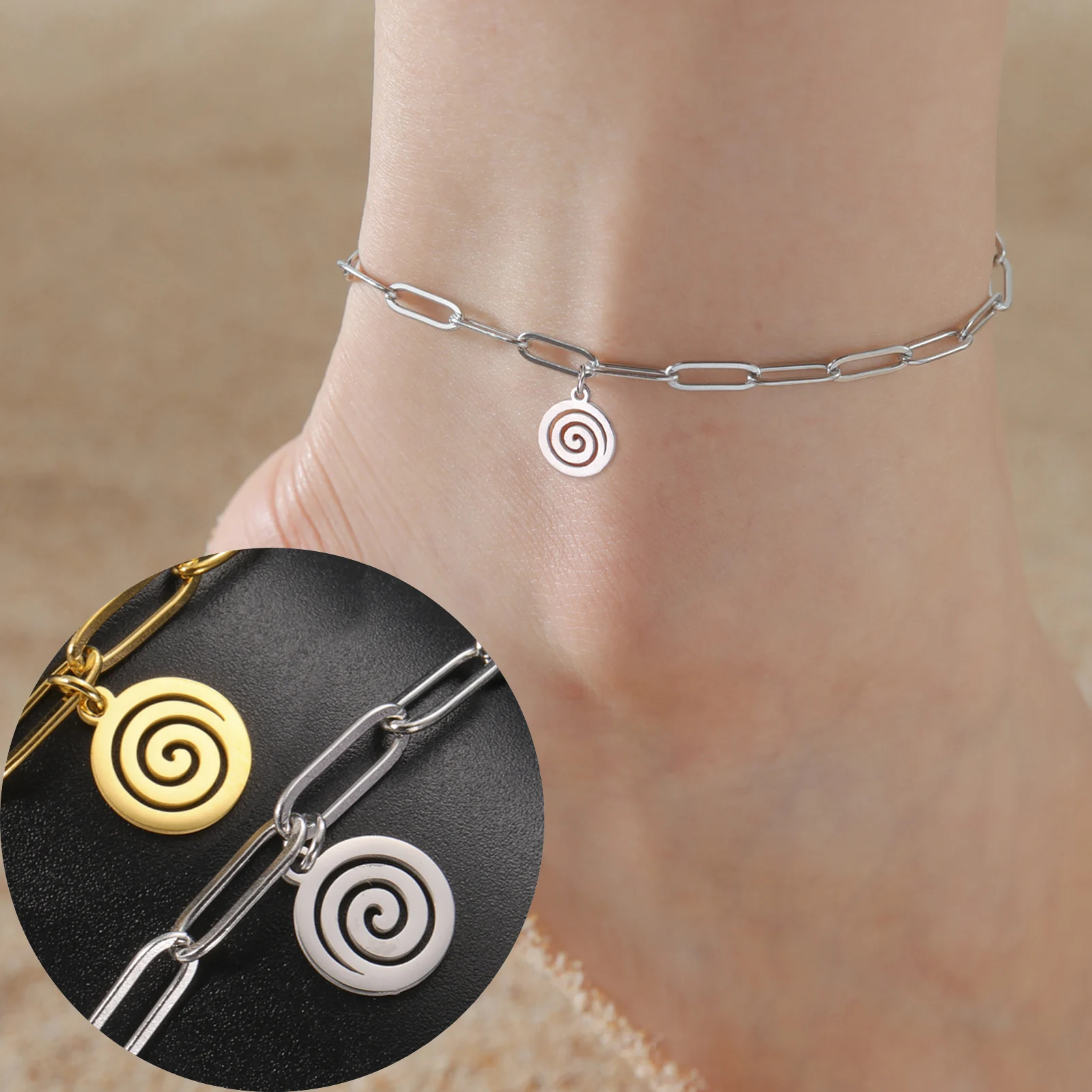 Dawapara Infinite Spiral Symbol Anklet Bracelet Swirl Charm Sacred Geometry Greek Goddess Good Luck Amulet Stainless Steel