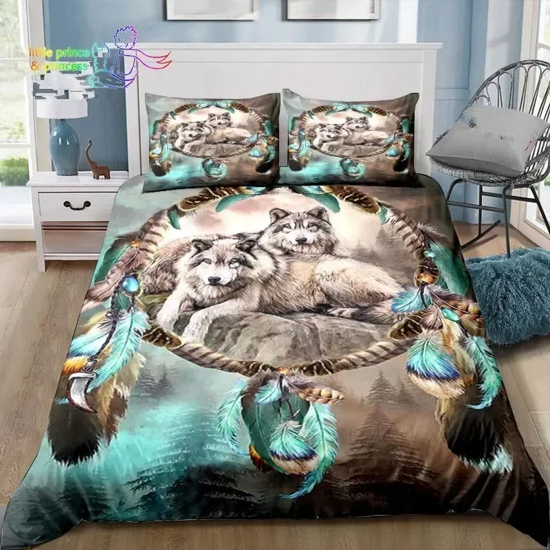 Dreamcatcher Wolf  Comfortable Duvet Quilt Cover Pillowcase Bedding Set Children Bedroom Decoration Home Textile