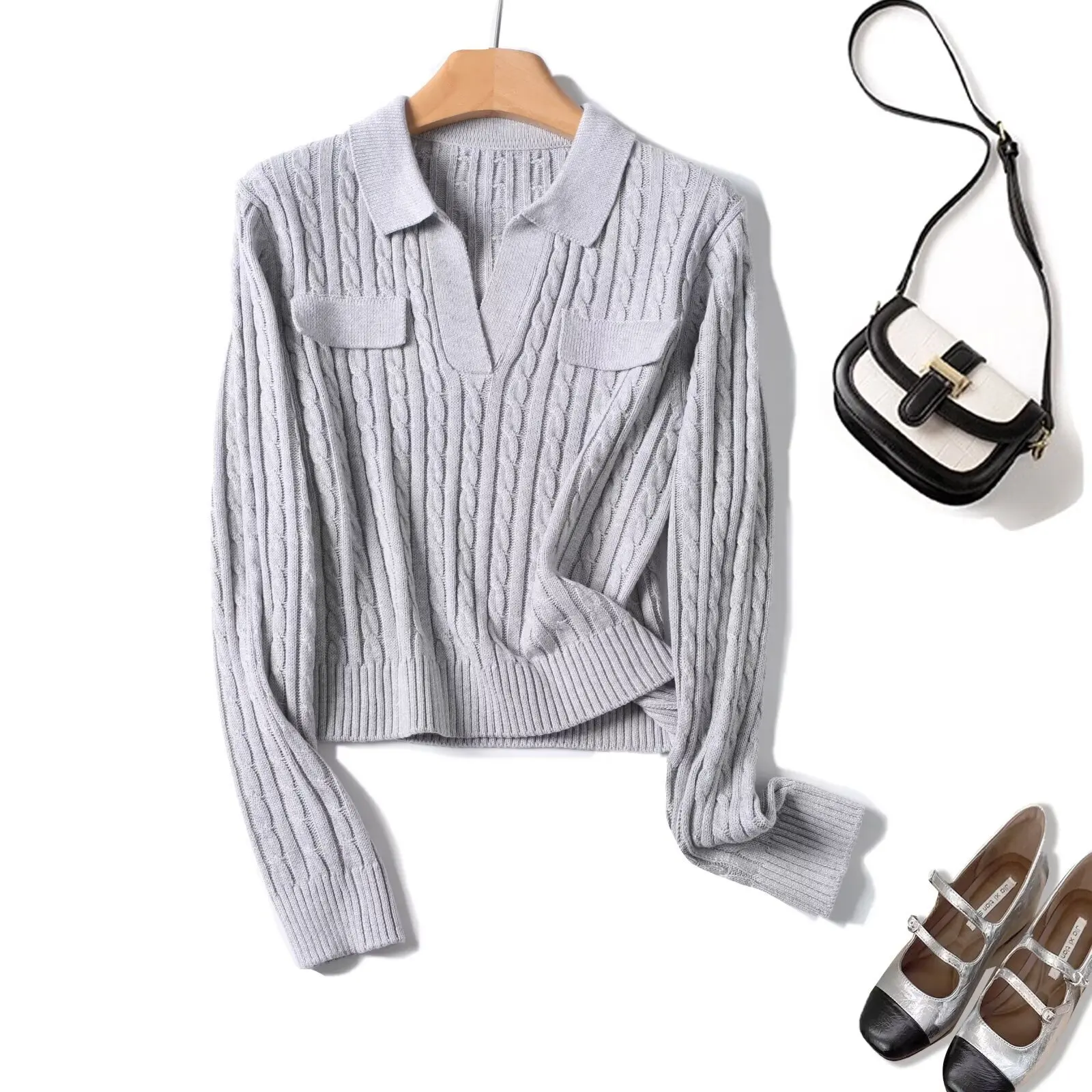 

Jenny&dave 2026 Autumn Winter Women's Sweater Knitwear Woman clothingTops Nordic Minimalist Gray Sweater Pullover For Women