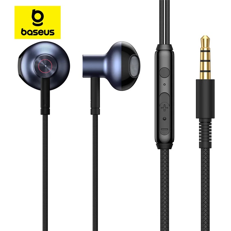 Audífonos con Cable Baseus H19, Sonido Estéreo 6D con Bajos Profundos, Auriculares Intrauditivos con Conector de 3.5mm y Micrófono para Xiaomi, Samsung, iPhone 6