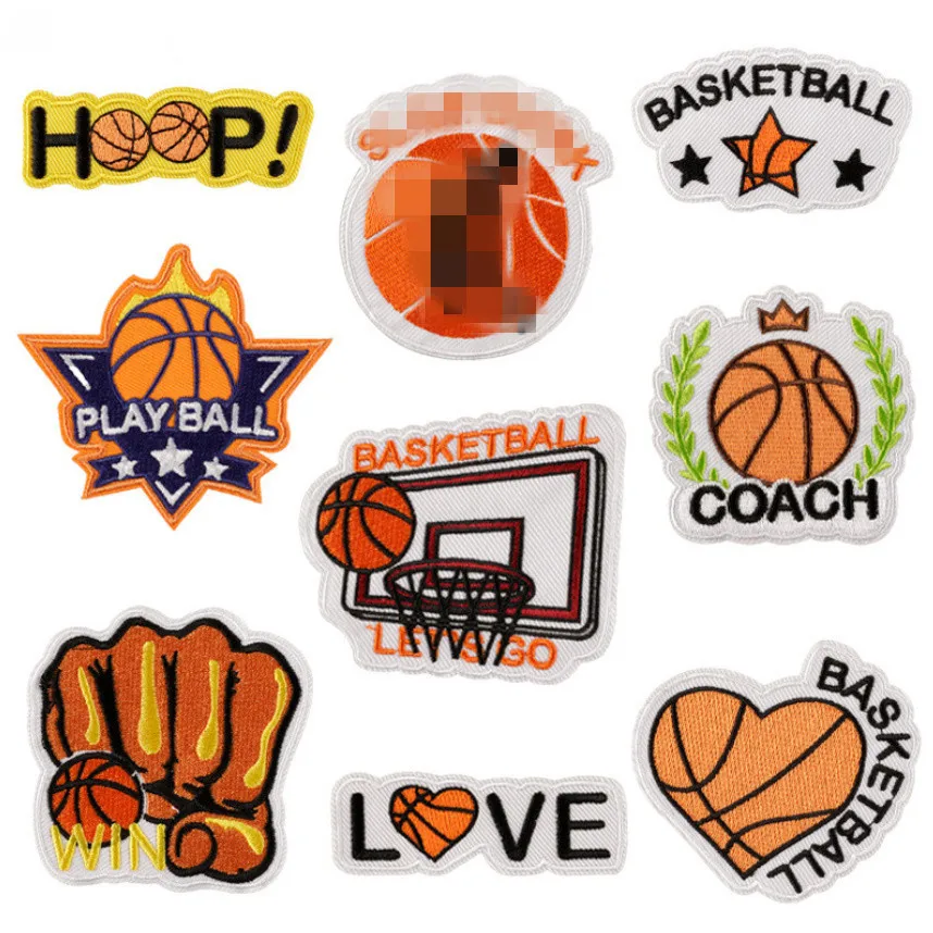 10 Pcs Love Basketball Embroidered Patches Iron On Clothing Hat Bag Shoe Repair Material Phone Gift Box Decor DIY Accessory