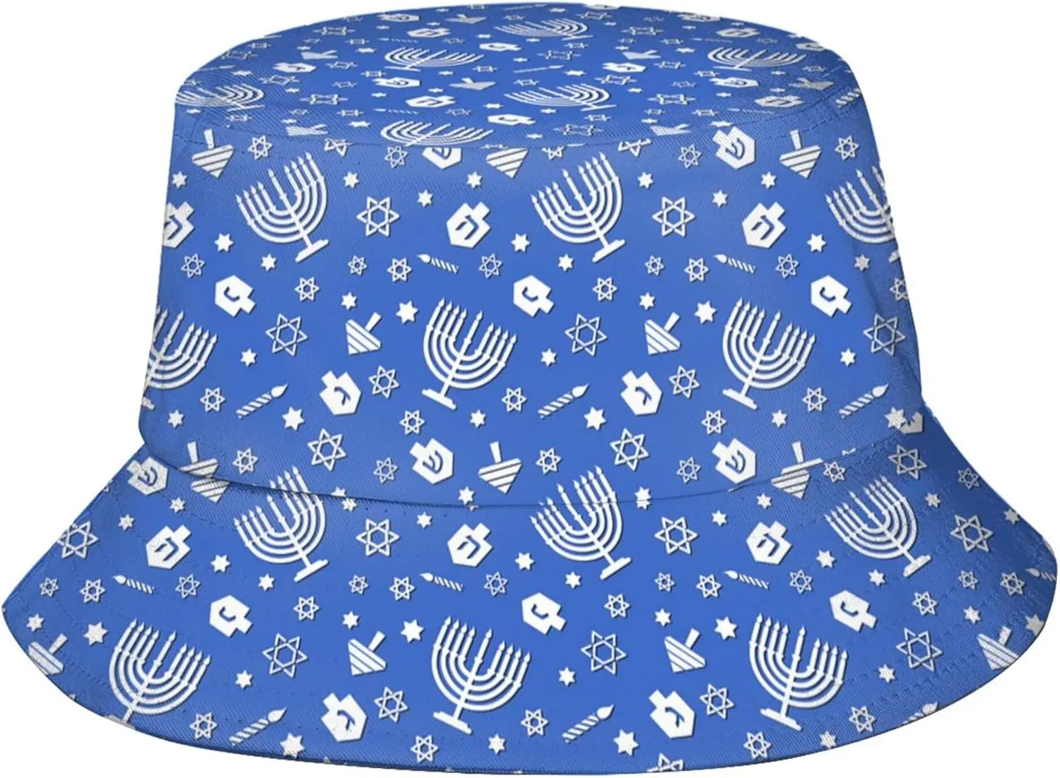 Hanukkah with Menorah Design Bucket Hats Jewish Chanukah Fisherman Hat Sun Protection Travel Beach Caps for Women Men