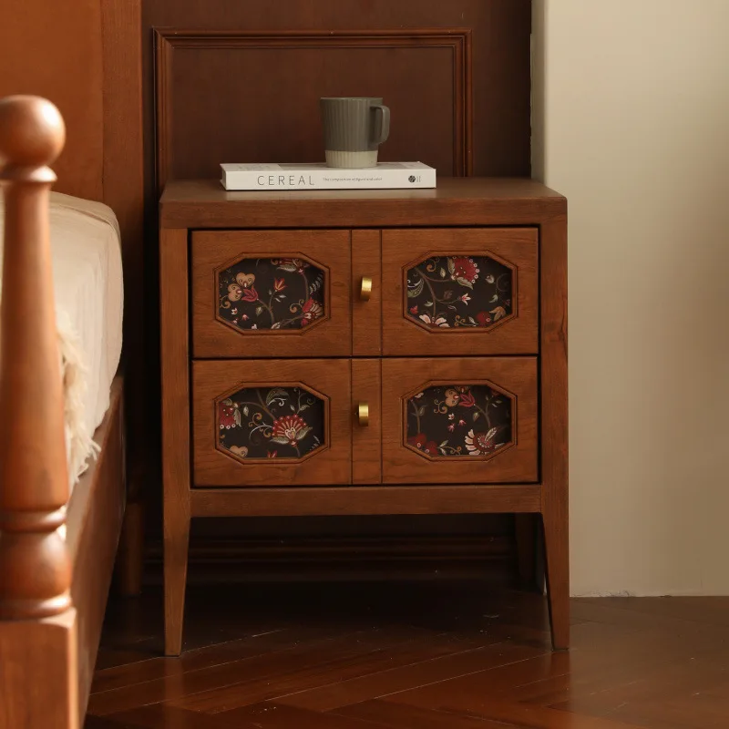 Retro solid wood bedside table, medieval cherry wood small cabinet, national style bedroom storage cabinet, small short cabinet