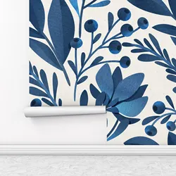 Watercolor Floral Pattern Wallpaper Peel and Stick, Blue Flowers Wall Mural, Self-adhesive Or Traditional Botanical Wall Papers