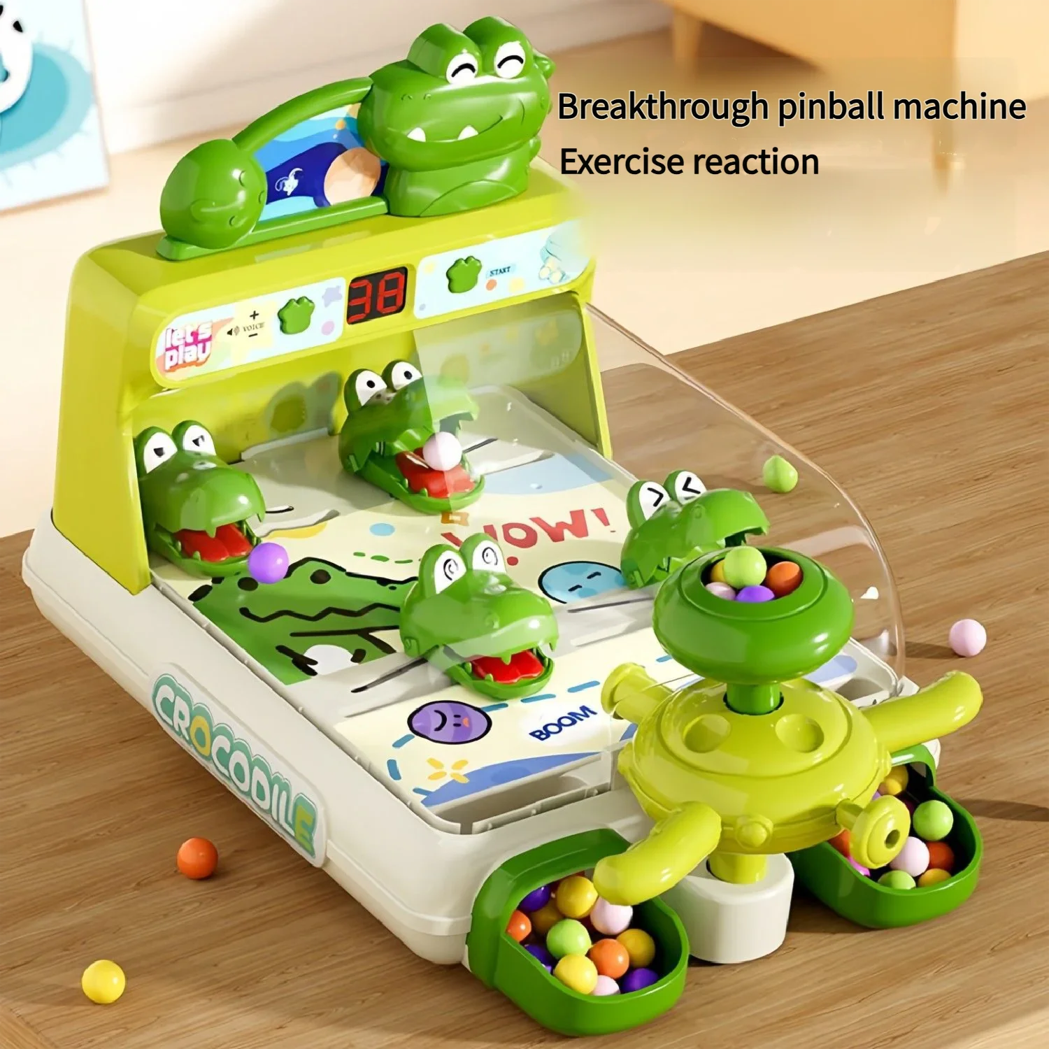 ワニピンボールシューティングマシン 電動 ライトとサウンド付き インタラクティブ教育用卓上玩具 スコアカウンター付き ギフト