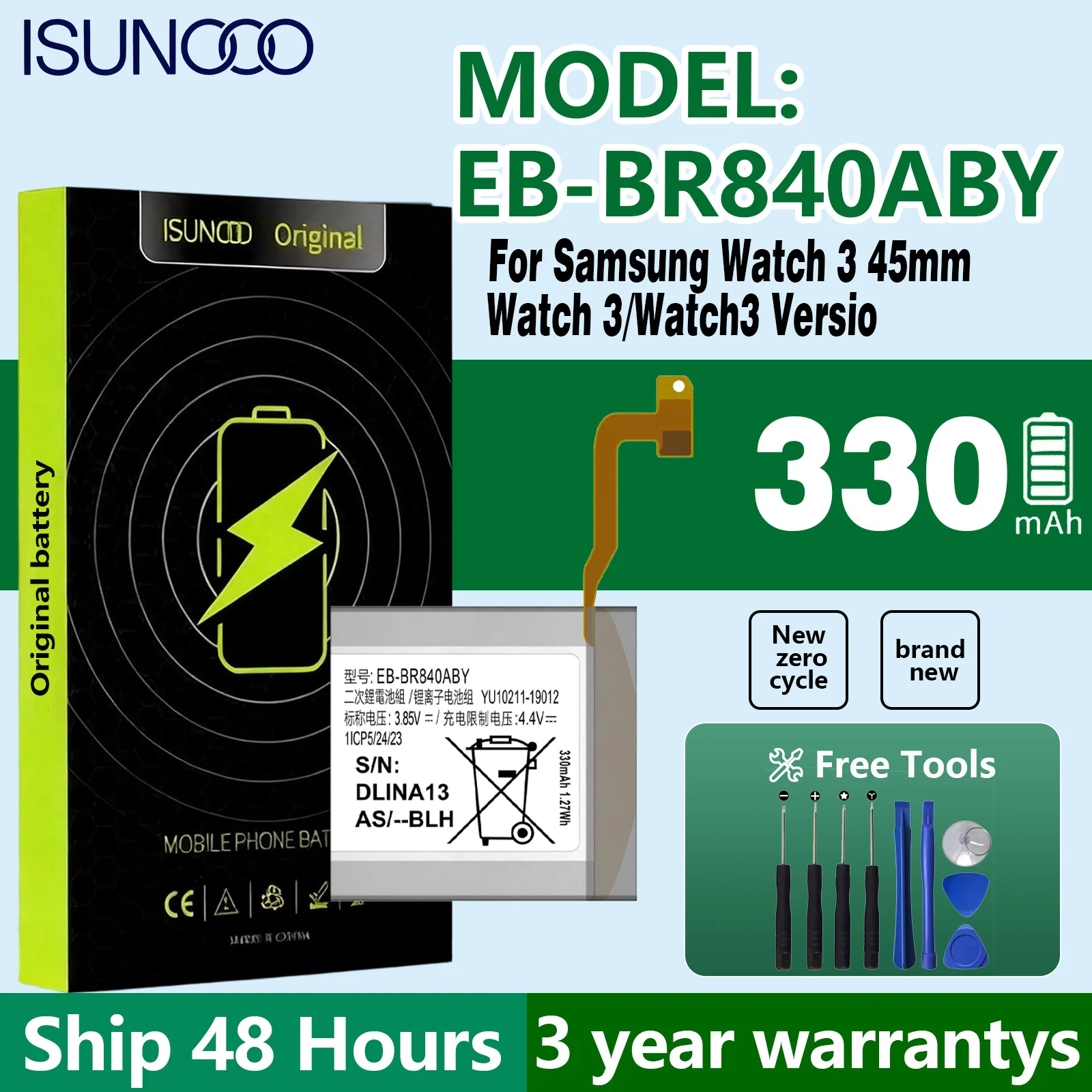 2026 YEARS  100% High Quality EB-BR840ABY Battery For Samsung Galaxy Watch 3 45MM SM-R840 R845 SM-R845F Smart Watc+Free Tools