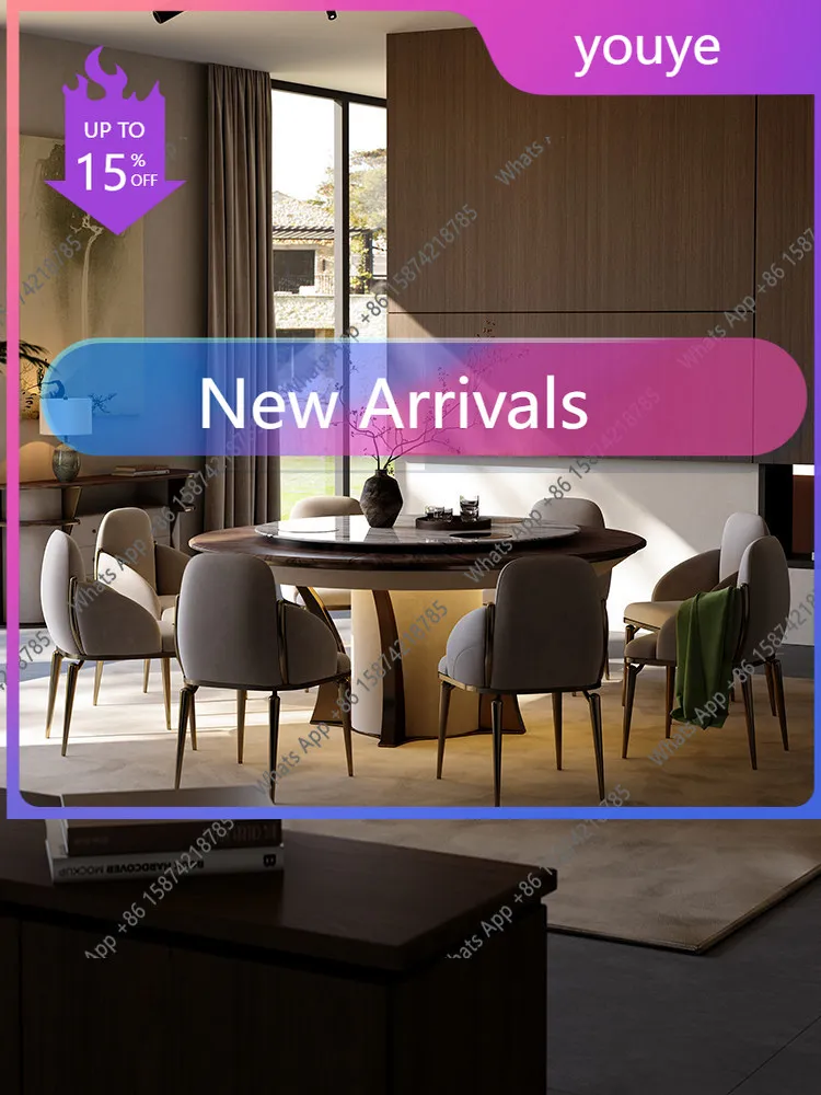 N64 Electric round dining table induction cooker, villa whole house with restaurant series, Italian light luxury solid wood