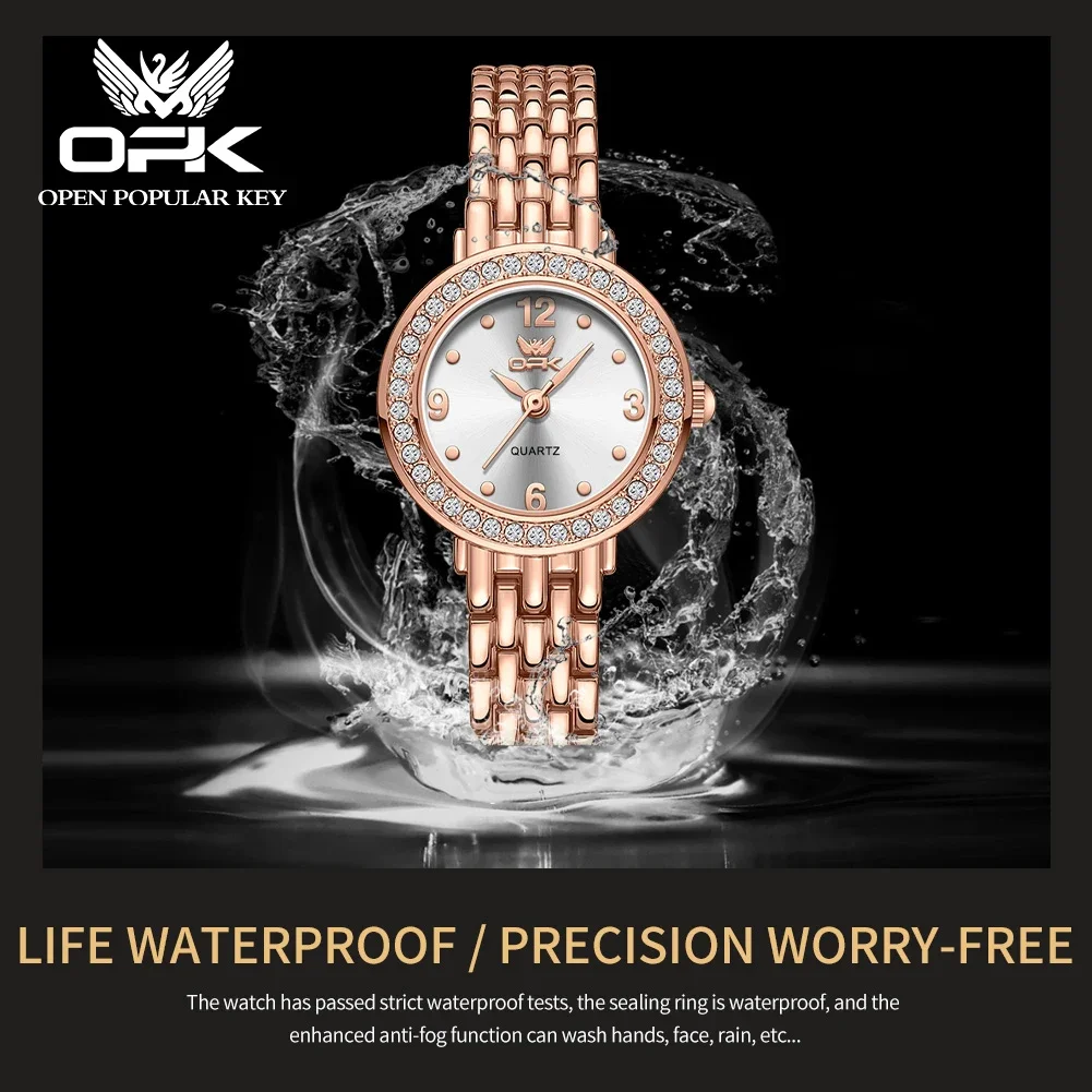 2025OPK brand waterproof three needle diamond inlaid steel strip women's luxury quartz watch 6009 (free shipping)