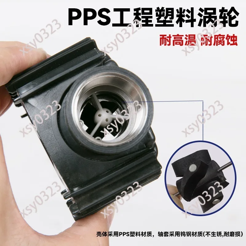 K24 Stainless Steel Automatic Liquid Flow Meter Electronic Turbine Gear with PPS Plastic Thread Plug-in for Home Use