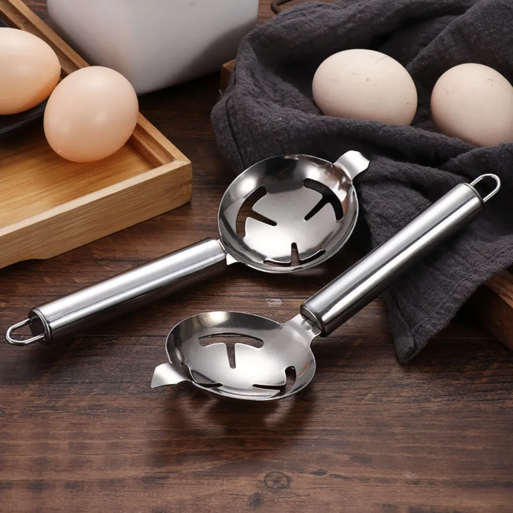 Long Handle Stainless Steel Yolk Filter Silver Extended Lug Design Stainless Steel Egg Separator Professional Hangable