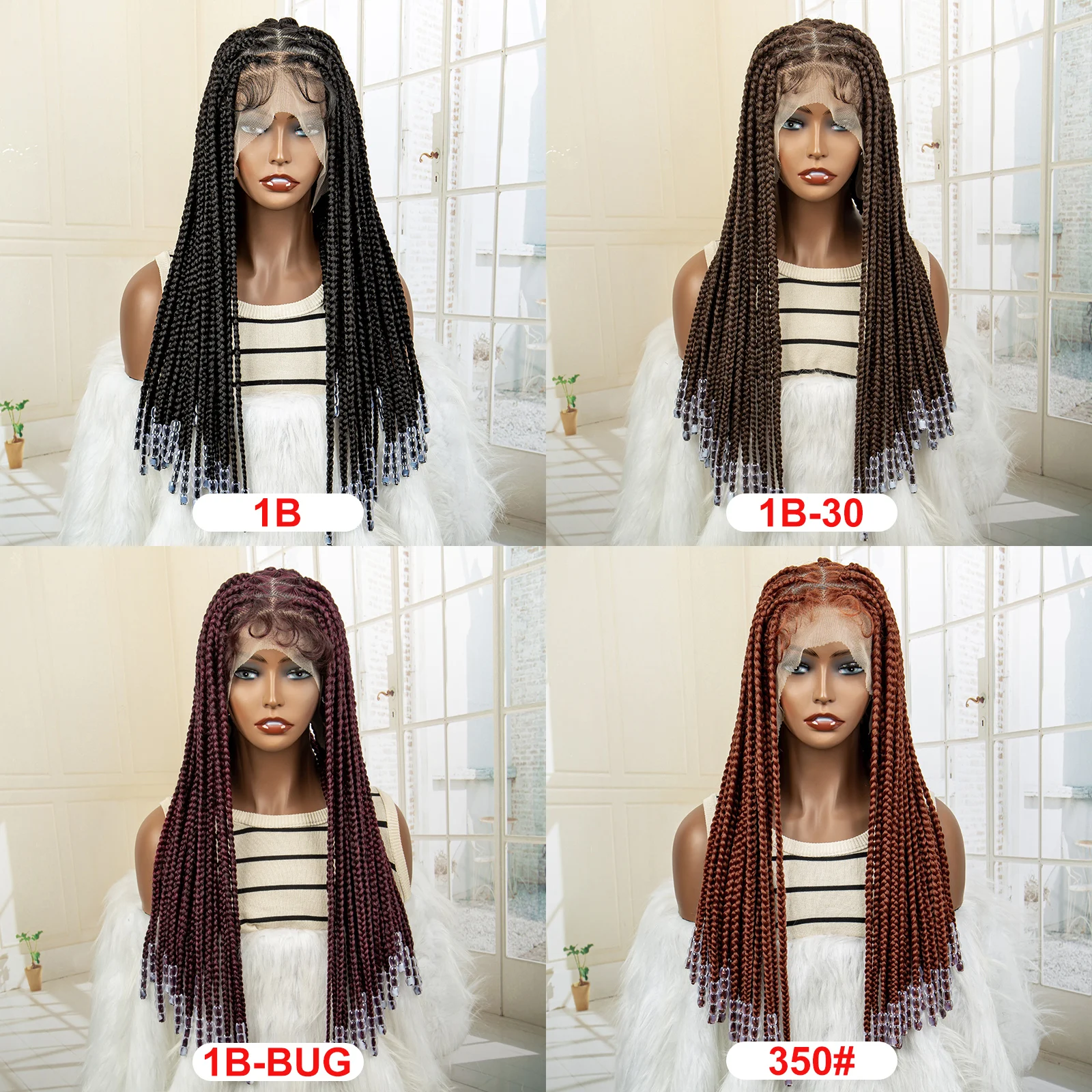 350# Color HD Full Lace Synthetic Cornrow Braided Wigs 20 Inches Lace Frontal Ombre Knotless Box Braids Wig for Black Women