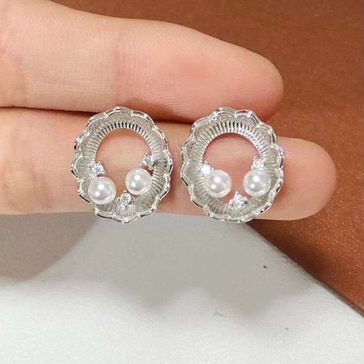 

New Arrival 925 Sterling Silver Earrings Findings Settings Base Mounting Parts Accessory for 3-4mm Pearls 5 pairs/lot