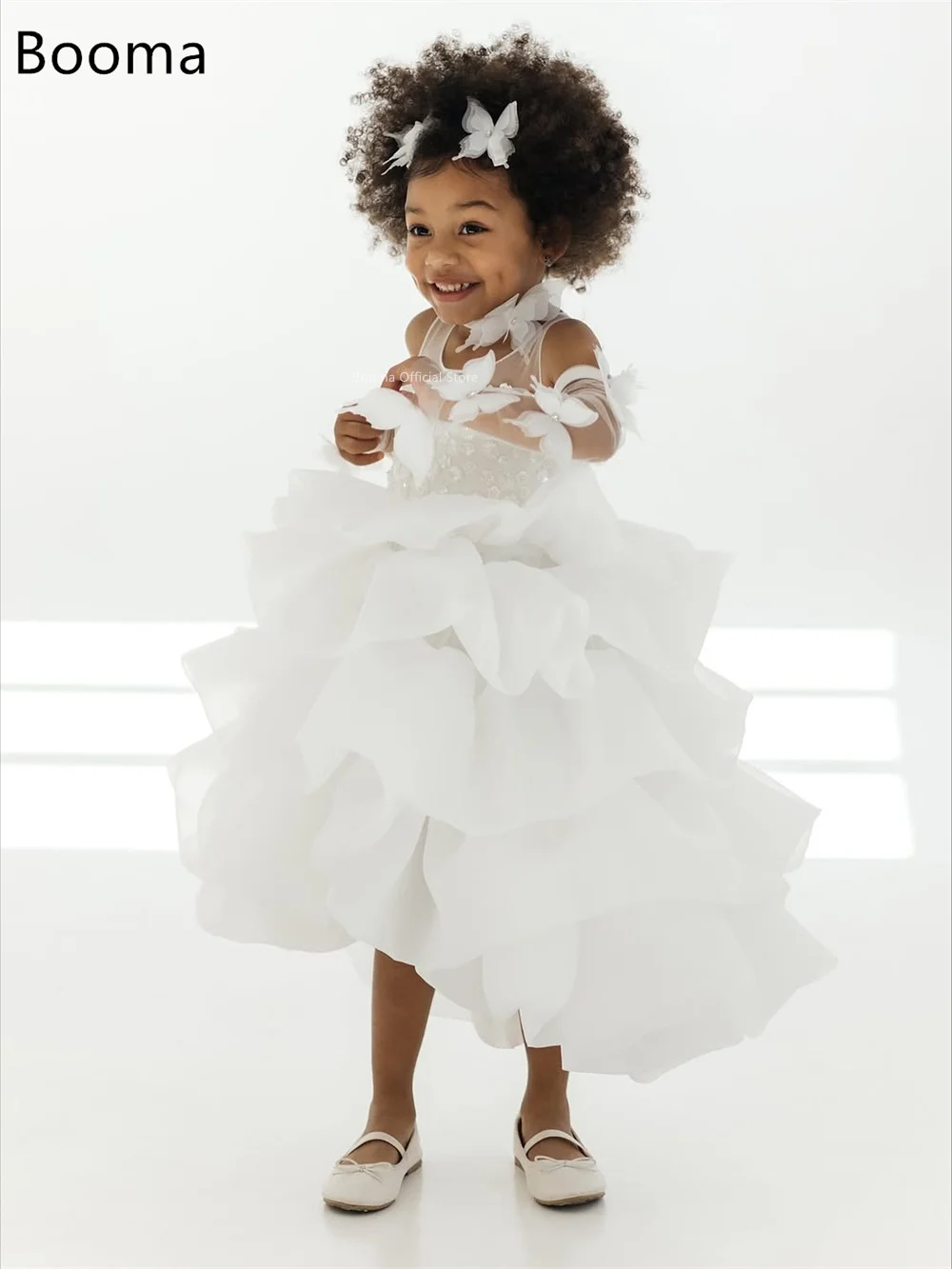 

Booma A-Line Butterfly Pleat Flowers Princess Girl Dresses Wedding Party Dress for Kids Flowers Girls Prom Gowns Customized