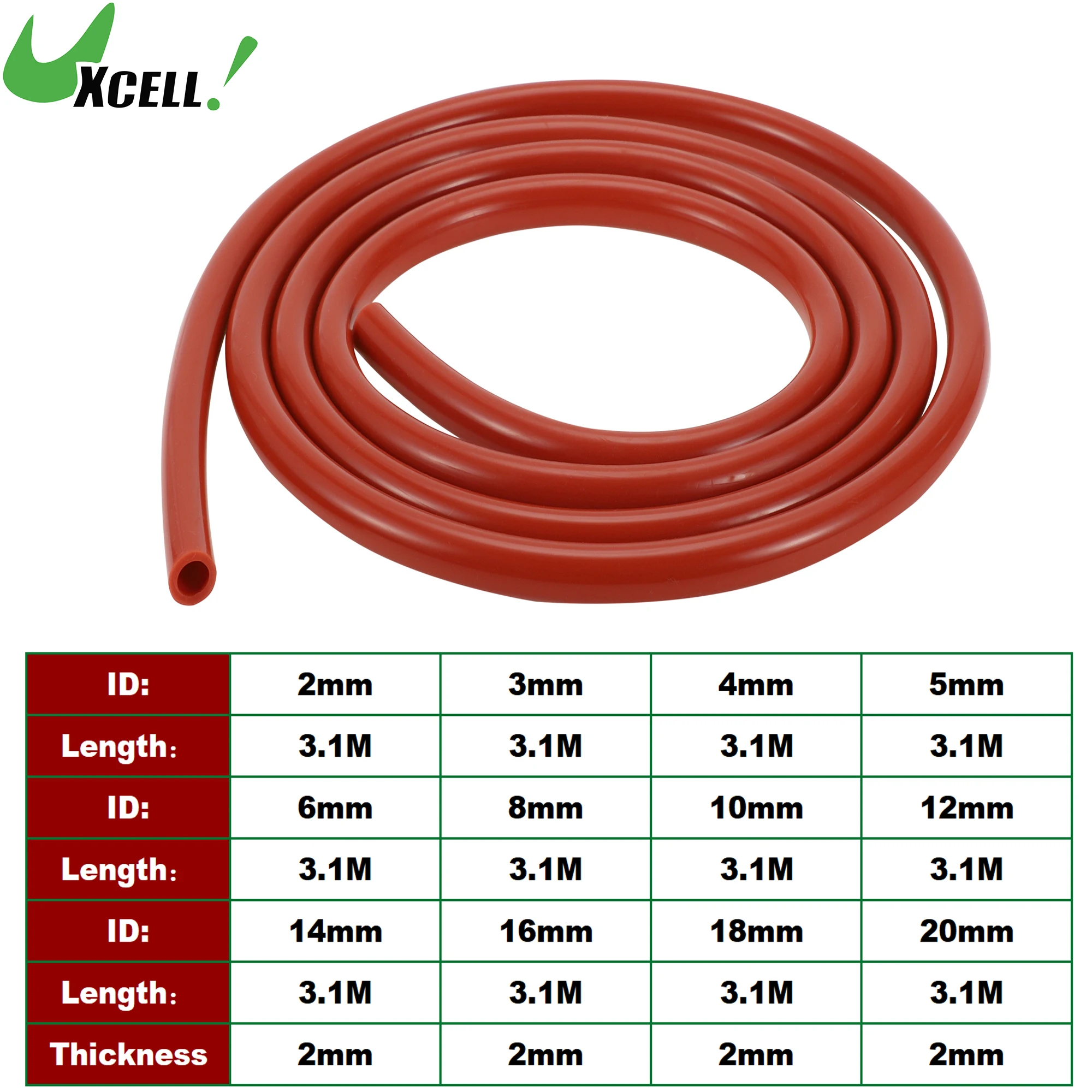 

UXCELL 3.1M Silicone Vacuum Tubing Hose High 2/3/4/5/6/8/10/12/14/16/18/20mm ID Vehicle Vacuum Line 130PSI Max Pressure Red