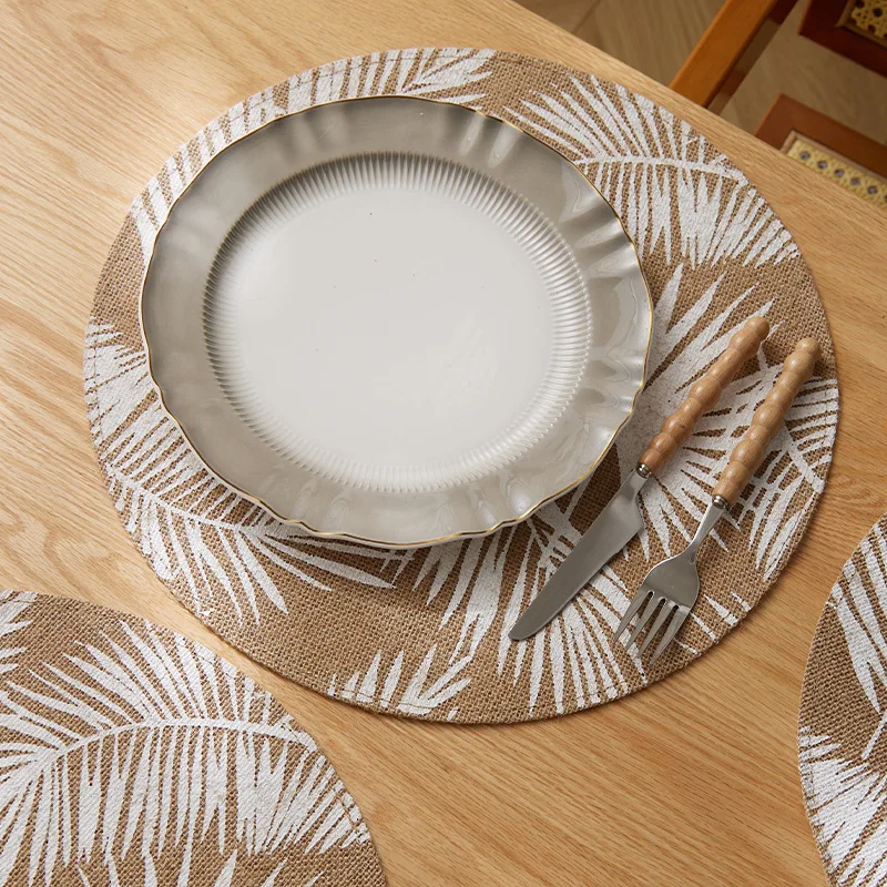 1/4pcs New Design Jute Natural Color Round Jute Placemats Heat Insulation