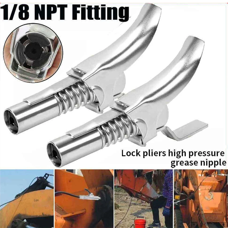 1-2pcs High Pressure 10000 PSI Grease Gun Coupler Coupling End Fitting 1/8” NPT Adapter Connector Lock on Tool Car Accessories