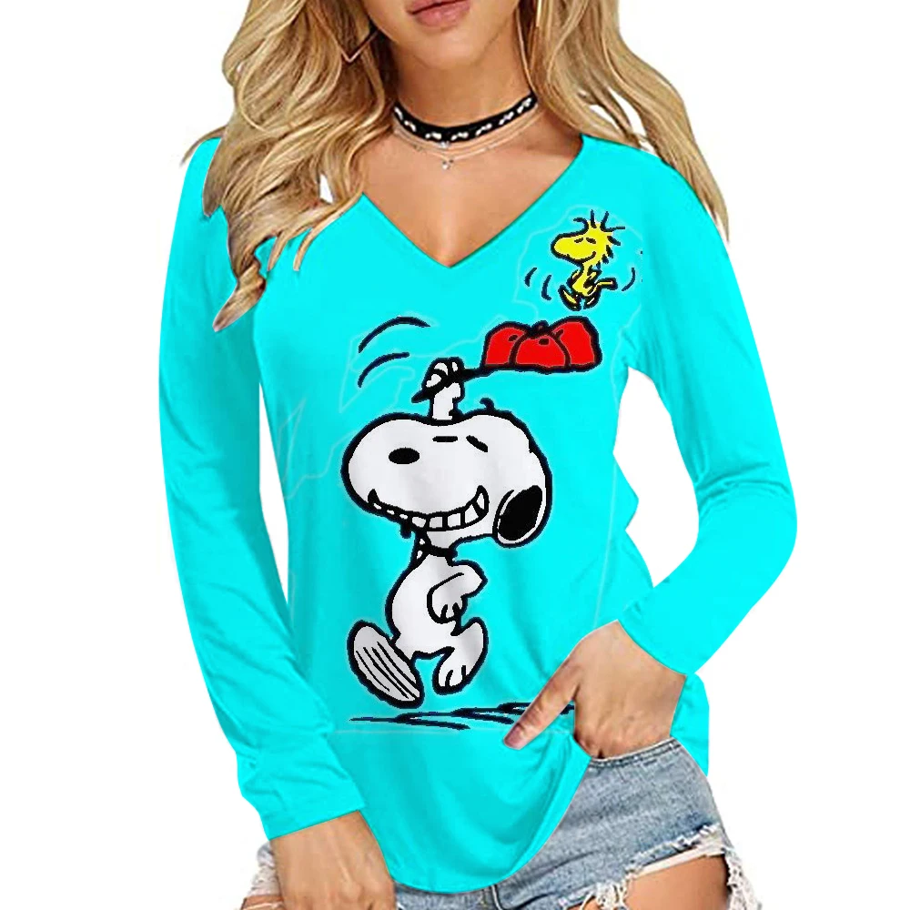 

2026 Fashion Women's Snoopy Printed Casual Top Women's Casual Long Sleeve T-shirt Harajuku Girls' Clothing