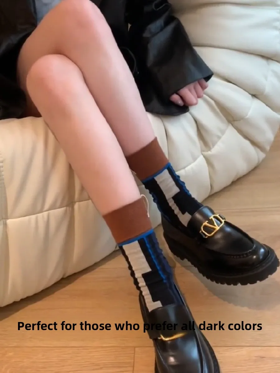 Modne Retro Abstrakcyjne Patchworkowe Skarpetki do Połowy Łydki Kreatywne Personalizowane Dziewczęce oes High Street Nie Można Się Wyjąć z Niej Wyjąć Modne Węzły