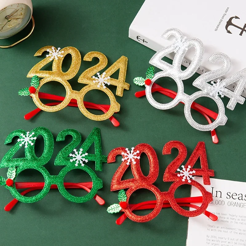 Lunettes de décoration de Noël pour adultes et enfants, lunettes de père Noël, lunettes de bonhomme de neige, cadre de lunettes, anniversaire, convocation du nouveau-né, cadeaux, 2024, 4 pièces, 2024