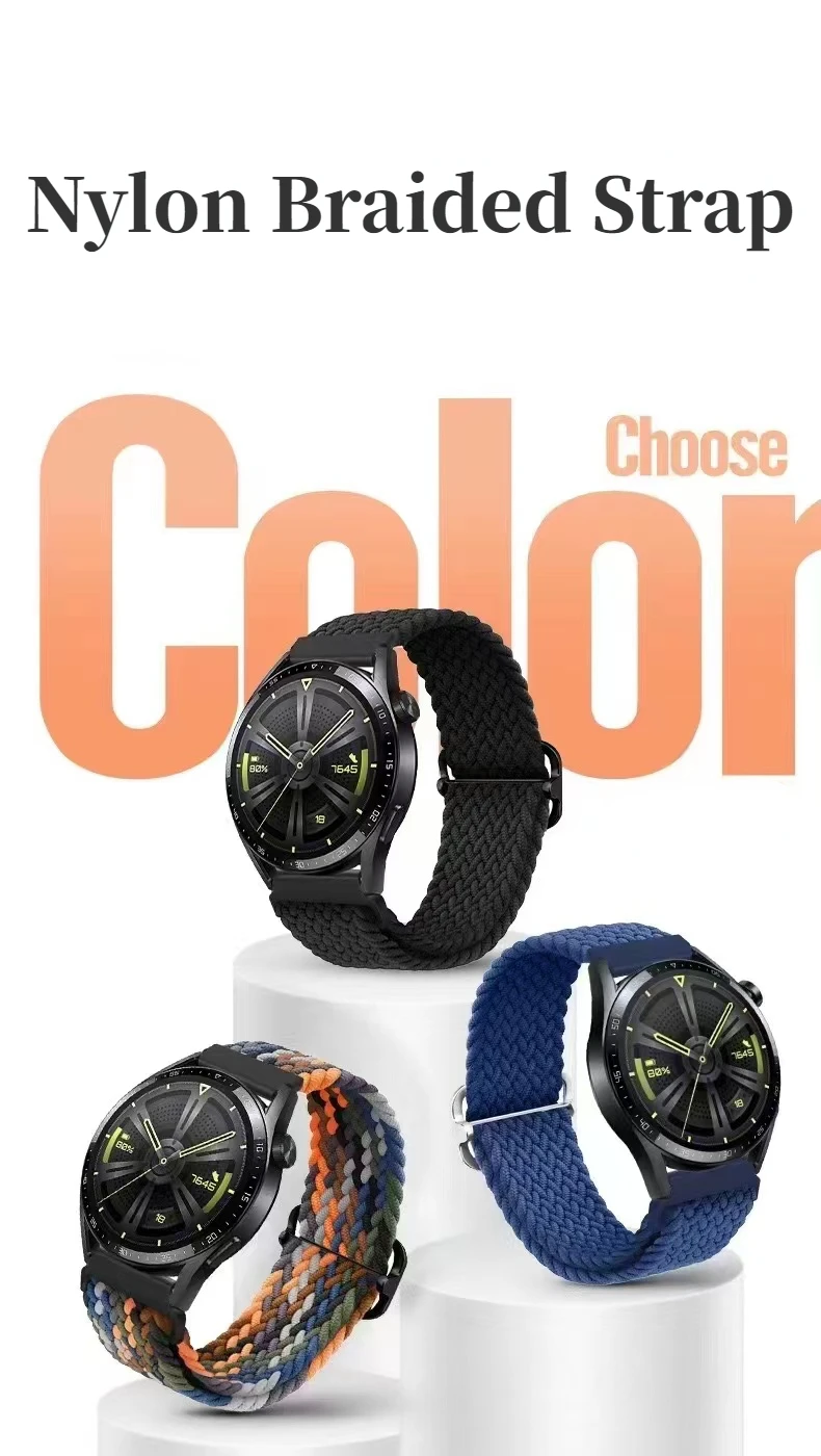 Correa trenzada de nailon para reloj, pulsera de 22mm y 20mm para Samsung Watch 6, 5, 4, 3, Huawei Watch 4/3/GT4-3, Amazfit GTR/Stratos