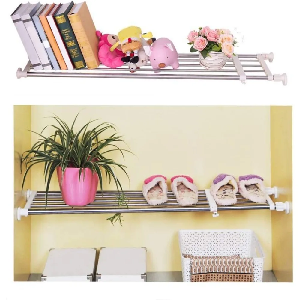 

Baoyouni Adjustable Closet Tension Shelf Rod Expandable Clothes Hanging Rail Pole Dividers Wardrobe Space Saving Storage Organiz