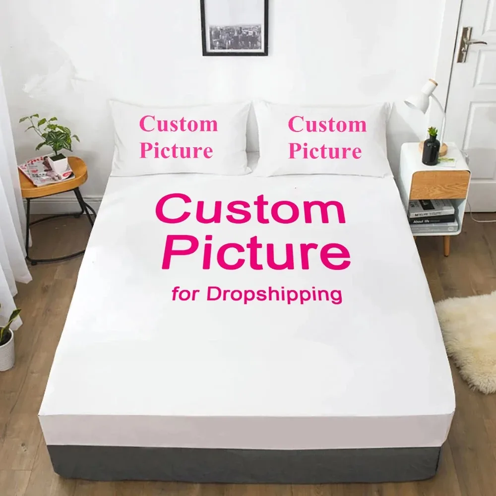 Custom Fitted Sheet ,Personalized Bed Sheets for Home Decor,Customized DIY Bed Cover Deep Pocket with 2 Pillowcase