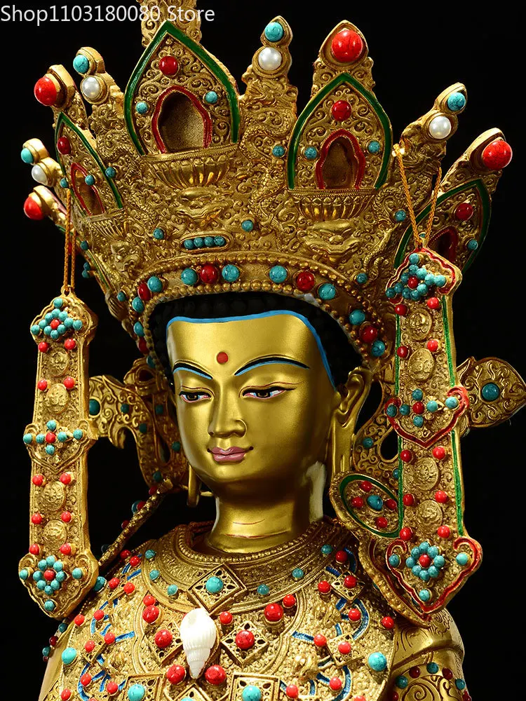 Imagem -02 - Latão Cobre Dourado Despertar Estátua de Buda Reclinada Figura Longa Buda Shakyamuni Escultura Tibetana 12 Anos 37cm