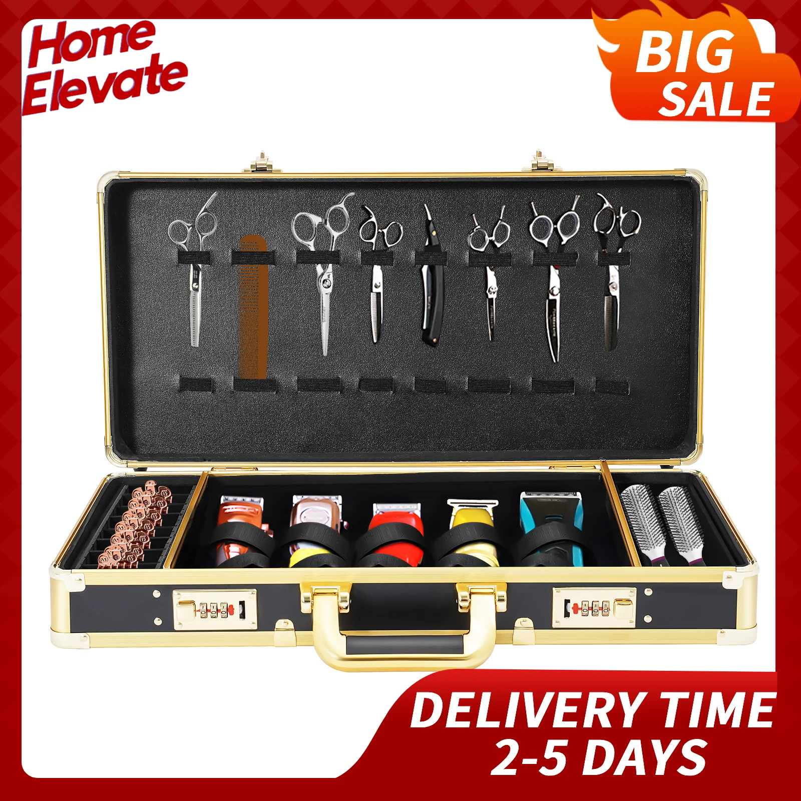 

Professional Barber Carrying Case Aluminum Alloy Large Capacity Storage Hair Stylist Pet Groomer Makeup Artist Tools Organizer