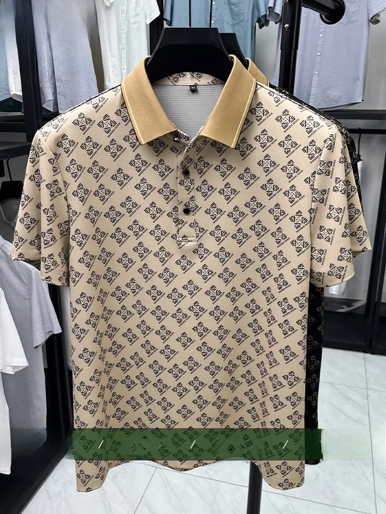 

Crocodile Summer Men's irt Ice Silk Printed Thin ort Sve Turn-down Collar Breathable Faion Urban Sle T-irt