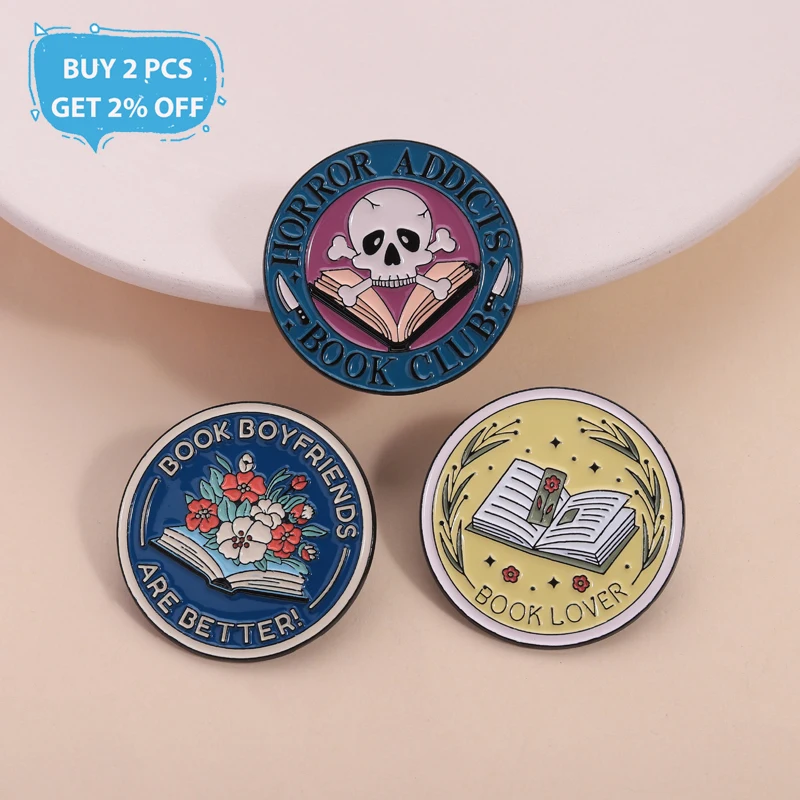 Horror Addicts Book Club Enamel Pin Book Boyfriends Are Better Bookish Book Lover Brooches Lapel Badge Jewelry Accessories Gifts
