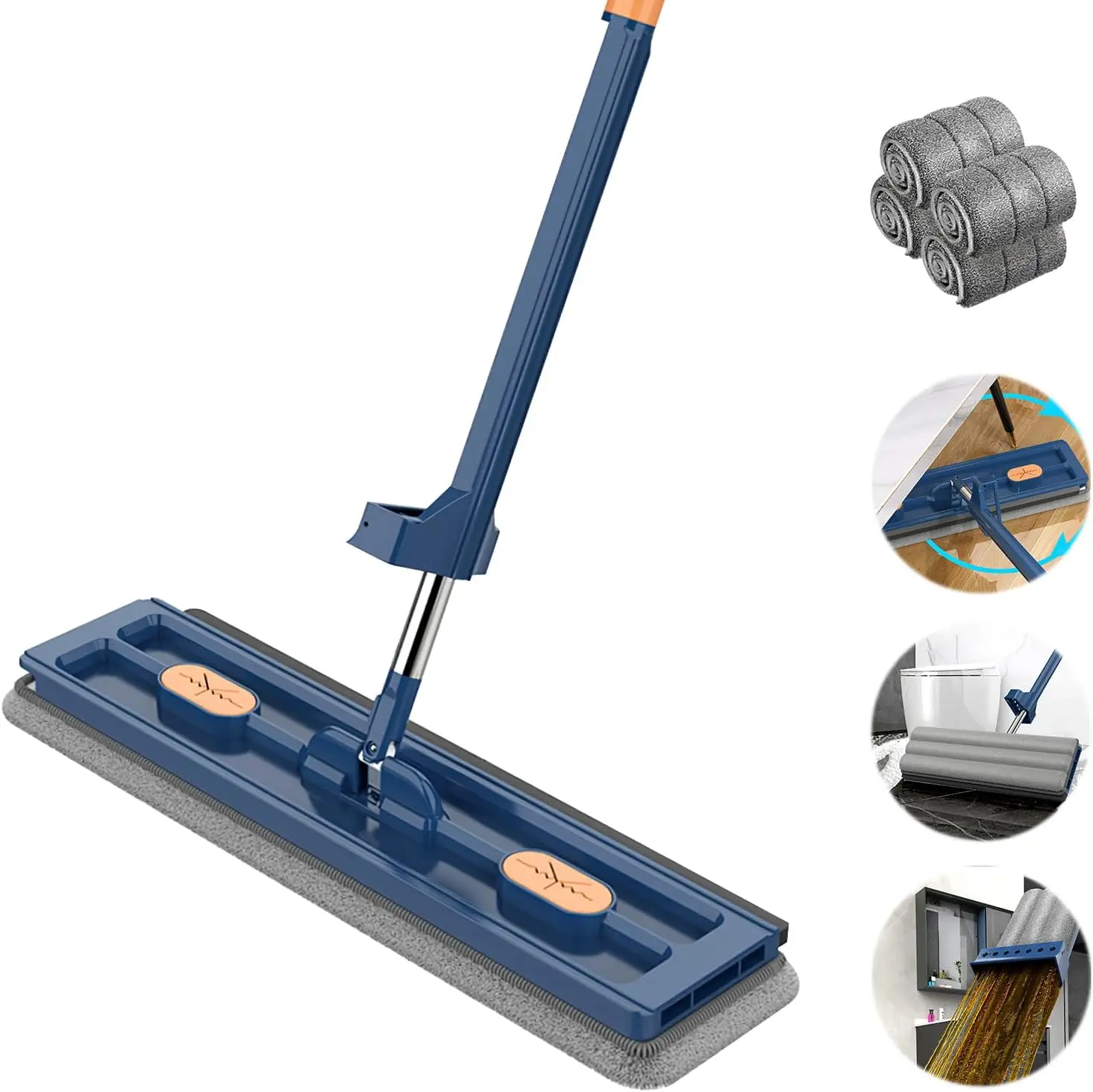 Hand Free Flat Squeeze Mop, Wringing Floor Cleaning Mop, Microfiber Mop Pads, Wet or Dry Usage on Hardwood Laminate