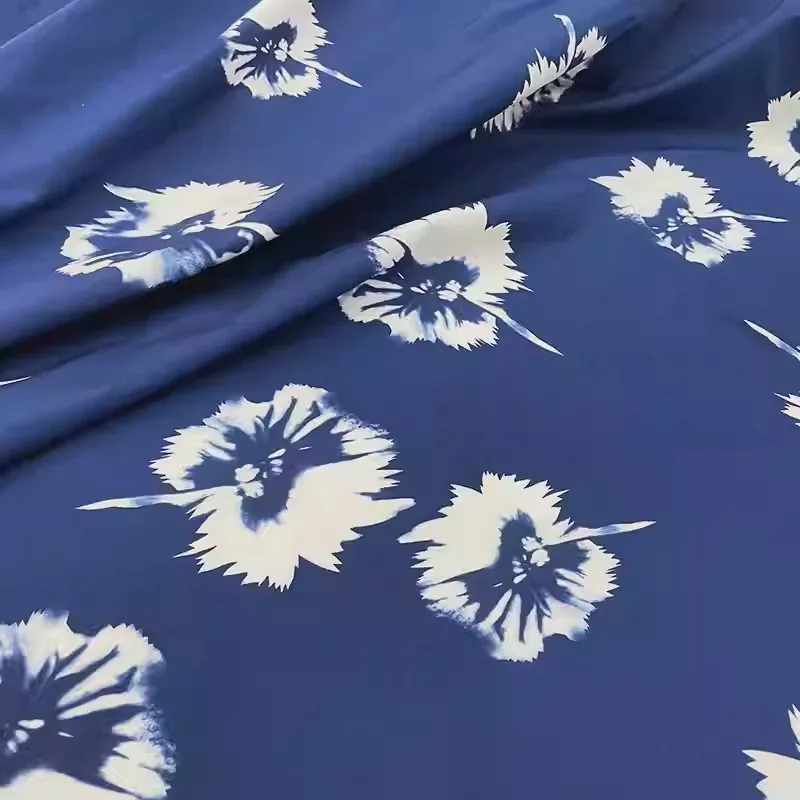 

Blue and White Flower Ink Wash Pattern Printed Poplin Cotton Fabric For Dress/Blouse Telas Para Costura Tissus Sewing Material