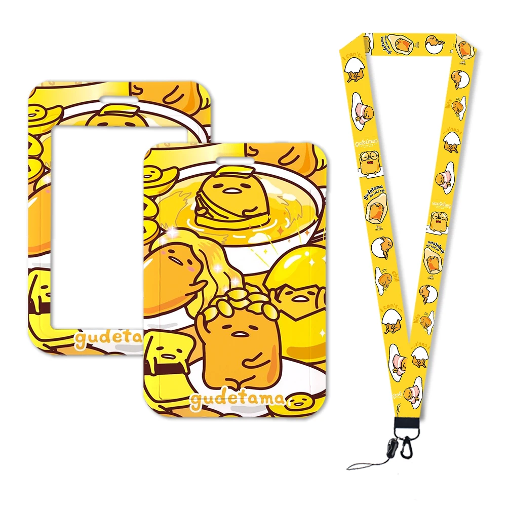 W Gudetama Fashion Style Sliding Cover Id Badge Card Holder with Lanyard Personalized ID Card Holder Set