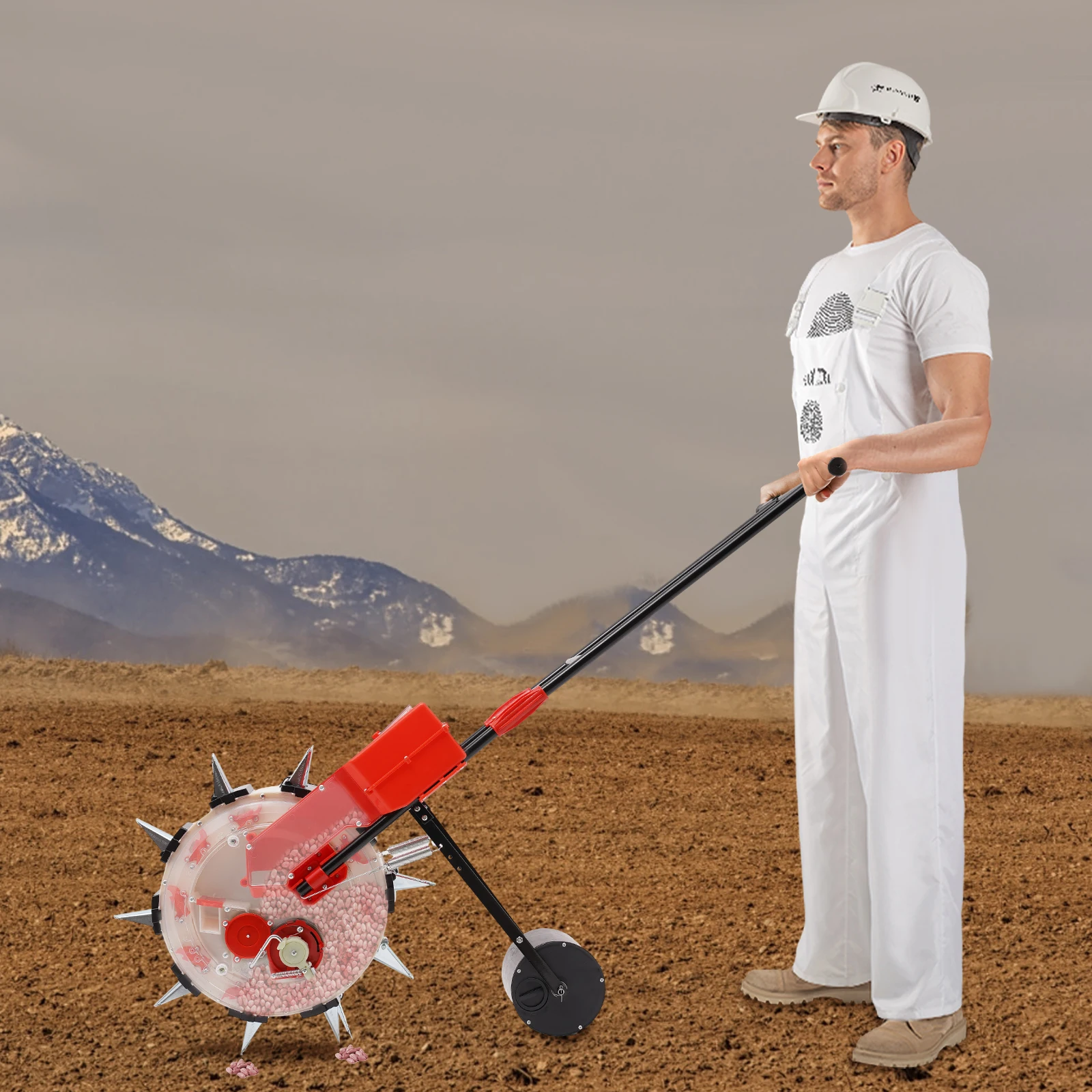 

10-Row Push Seeder for Corn Beans Adjustable Depth 1.38-3.07in 8.27lb Hopper Garden Planting Machine with 3 Wheels