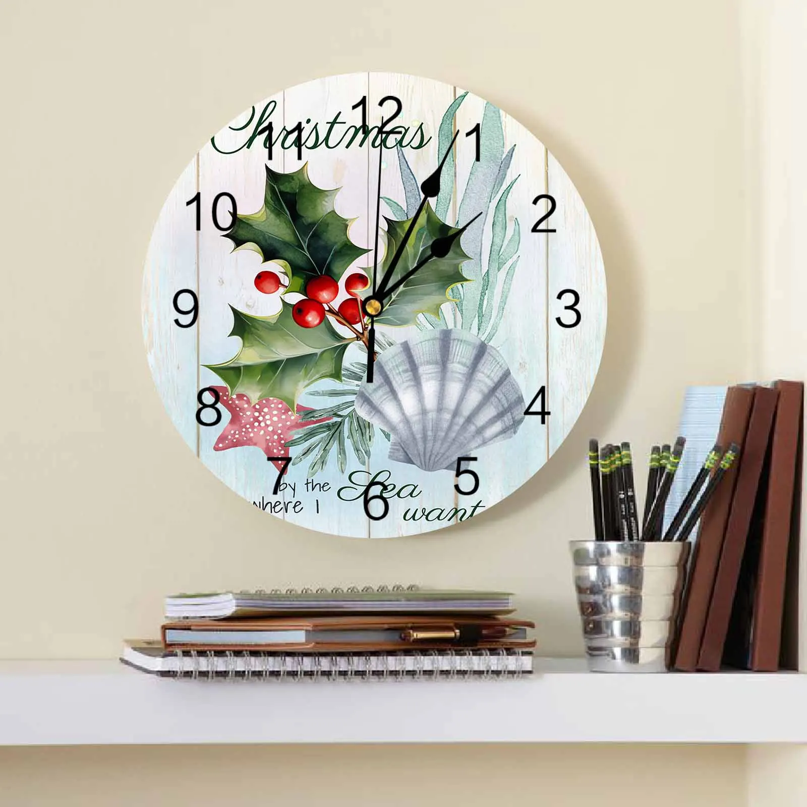 Christmas Marine Creatures Starfish Wall Clock Large Modern Kitchen Dinning Round Wall Clocks Bedroom Silent Hanging Watch