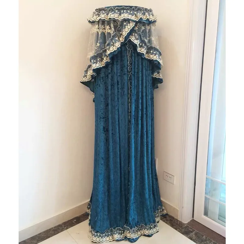 European Luxury Velvet Lace Standing AC Dust Cover, Cylindrical Round Decorative Protector for Vertical Air Conditioner