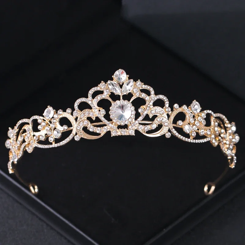 Gold Color Rhinestone Bridal Tiaras And Crowns Crystal Prom Diadem Headband Bridal Wedding Hair Accessories Jewelry Crown Tiara image 6