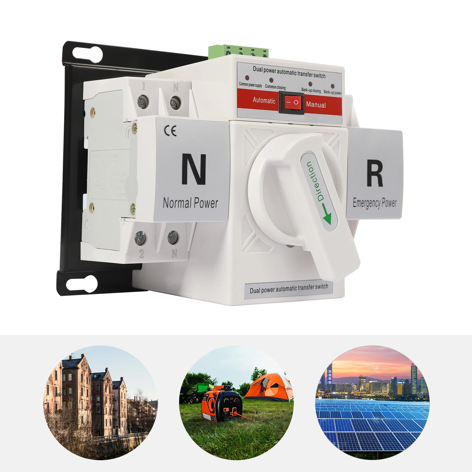 2P 63A Automatic Transfer Switch, 110V AC Dual Power Changeover Self Recovery Switch, Toggle Controller, 2-Pole Compact Design