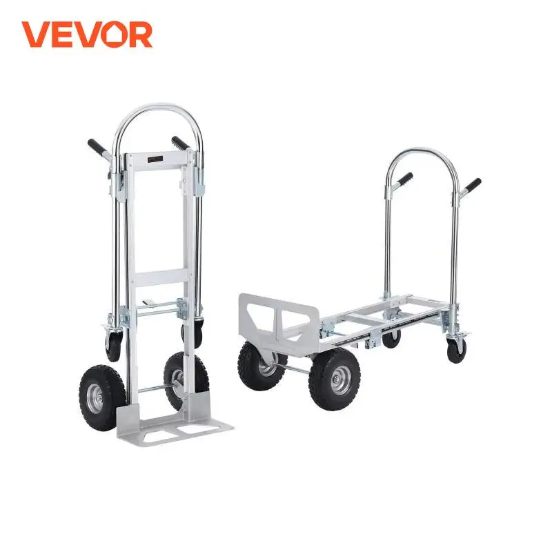 VEVOR Carretilla de Mano Plegable de Aluminio Carro de Mano 2 en 1 Carretilla de Transporte Plegable con Plataforma Carga de 454 kg Ruedas de Goma