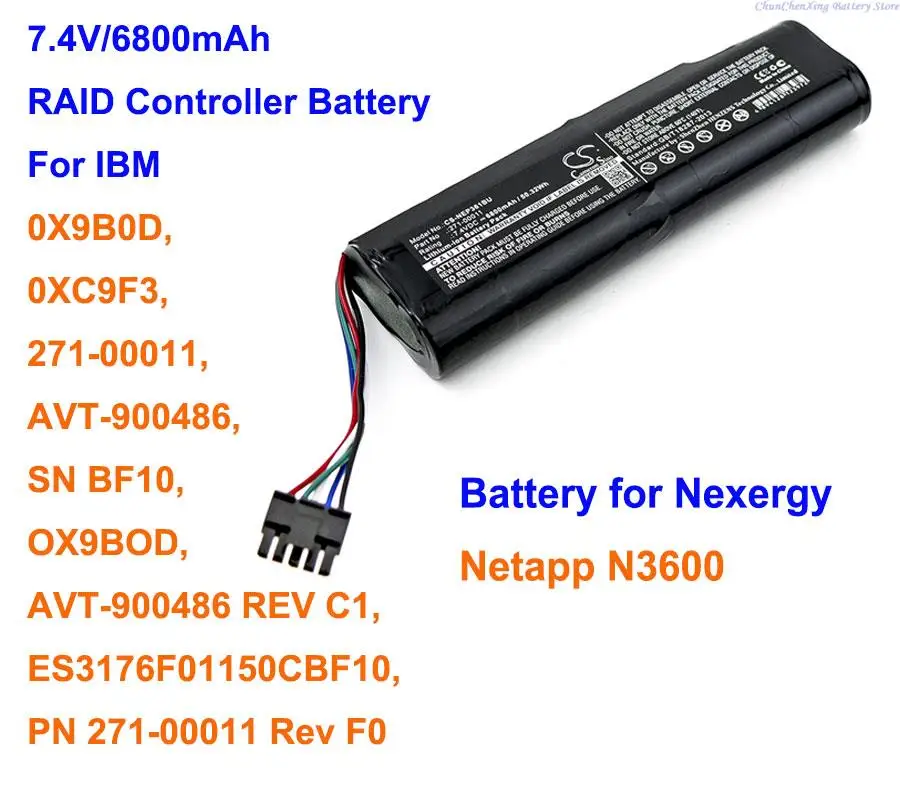 

6800mAh Battery for IBM 0X9B0D, 0XC9F3, 271-00011, AVT-900486, AVT-900486 REV C1, OX9BOD, For Nexergy Netapp N3600