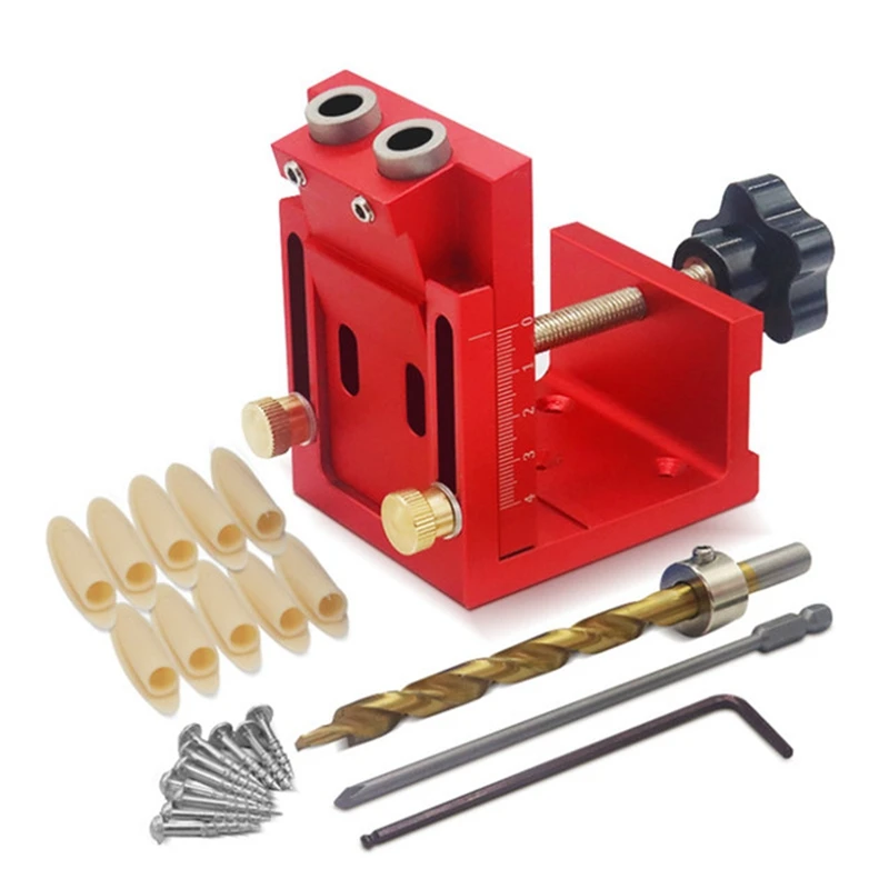 Pocket Hole Drill Guide Dowel Jig, Aluminium Oblique Hole Locator Drilling Kit Woodworker DIY Tools With 9Mm Drill Bit