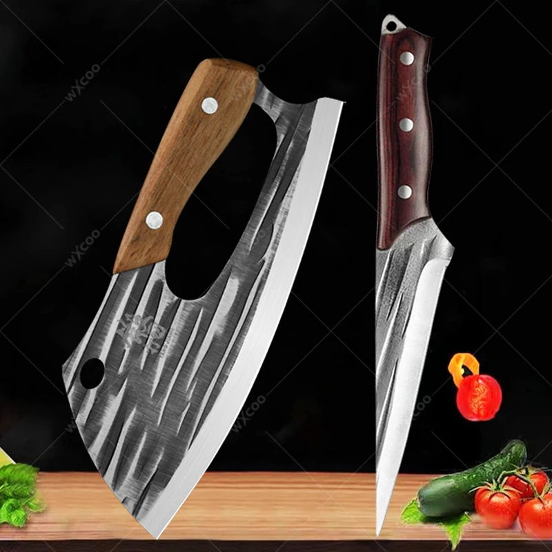 

WXCOO Stainless Steel Fish Fruit Cutting Knife Wooden Handle BBQ Meat Cleaver 1-2pcs Household Labor-saving Knife Kitchen Tool