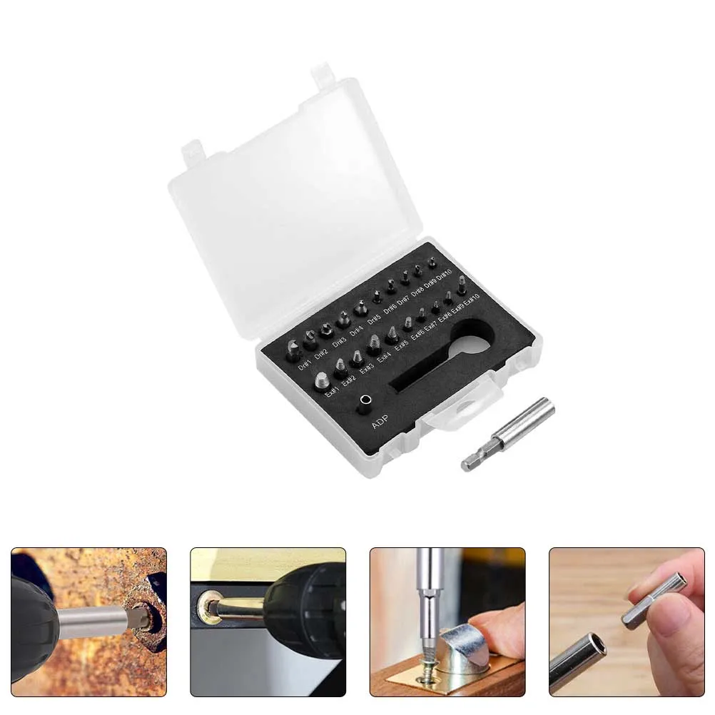 

22pcs Extractor Kit Carbon Steel Portable Storage Box Damaged Screw Remover Toolkit Socket Adapters Bolt Extractor Set Stripped